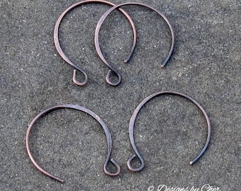 Hand Forged Copper (20ga) Hoopy Hook Earwires Bright or Oxidized (2pr) Balloon Earwires Made to Order