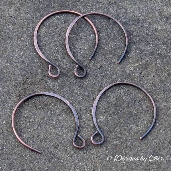 Hand Forged Copper (20ga) Hoopy Hook Earwires Bright or Oxidized (2pr) Balloon Earwires Made to Order