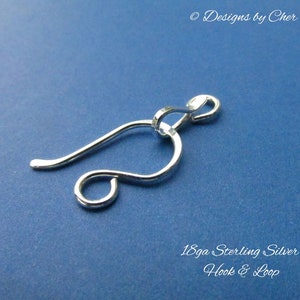 Sterling Silver Hook & Eye or Loop Clasp 18ga Bright or Oxidized 2pc set Hand Forged Jewelry Component MTO image 4