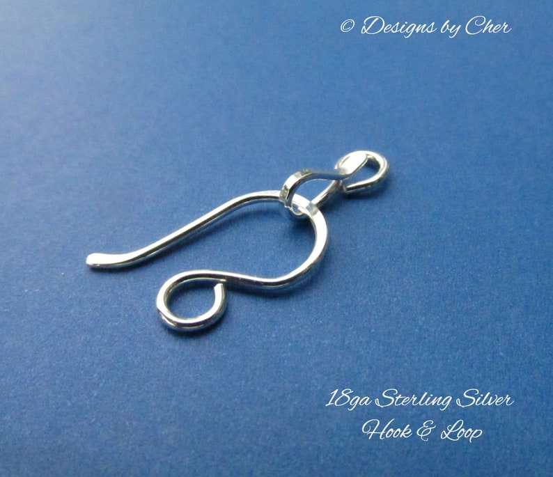 Sterling Silver Hook & Eye or Loop Clasp 18ga Bright or Oxidized 2pc set Hand Forged Jewelry Component MTO image 4