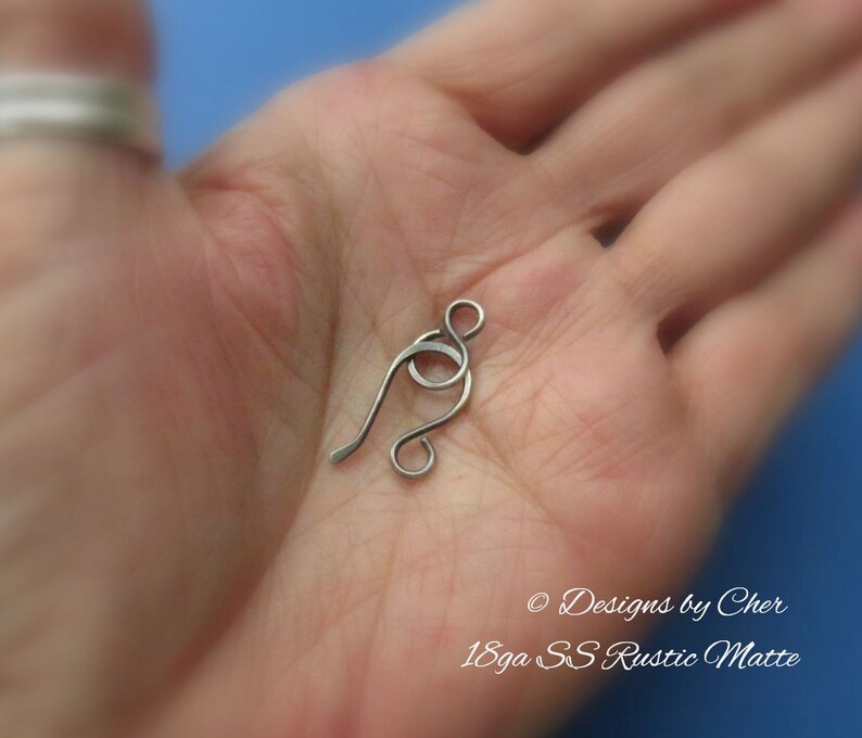 Sterling Silver Hook & Eye or Loop Clasp 18ga Bright or Oxidized 2pc set Hand Forged Jewelry Component MTO image 10