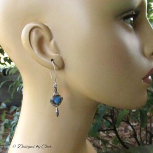 Blue Enamel Mixed Metal Earrings Hand Forged Sterling Silver Hammered Almond Earwires, Antique Silver/Gold & Petite Drops image 3