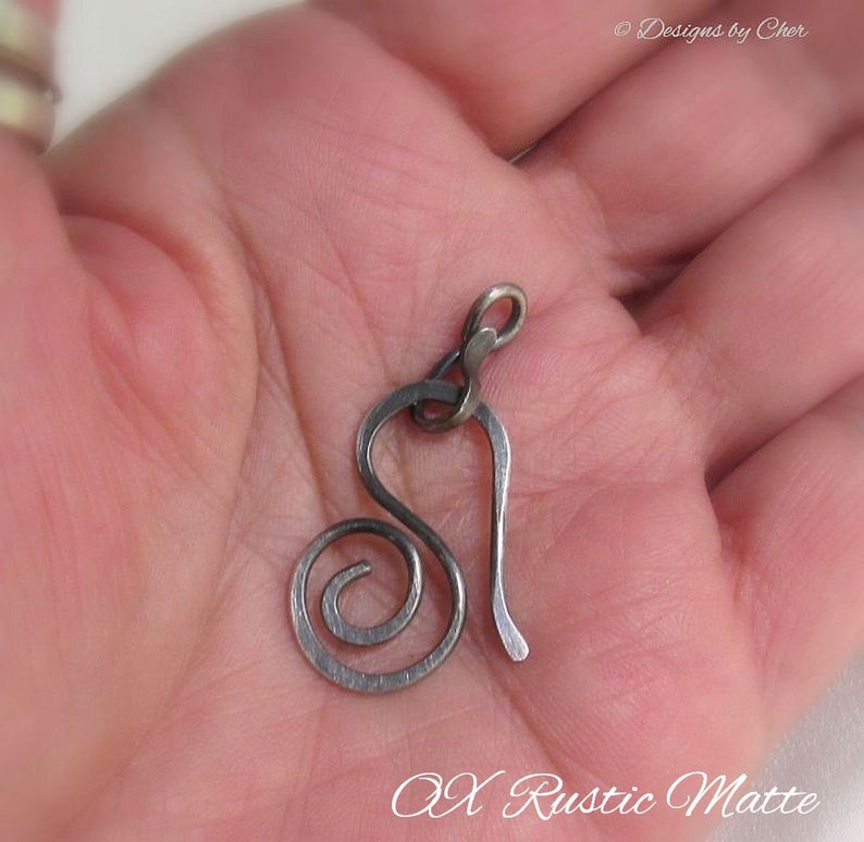 Sterling Silver Hook & Eye Clasp 16ga Hand Forged Metalwork Component, Bright or Oxidized Made to Order image 10