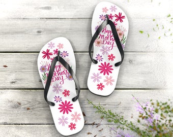 Mother's Day White with black strap Flip Flops Large US size women 11-12