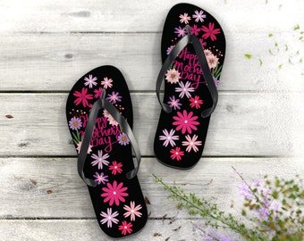 Mother's Day Black with black strap Flip Flops Large US size women 11-12