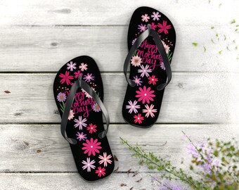 Mother's Day Black with black strap Flip Flops Medium US size 9-10 women