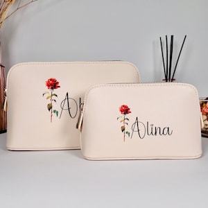 Braut Makeup Bag | Geschenke für frauen | Bridesmaids Gifts | Kosmetiktasche mit Geburtsblume & Name | Schminktasche | Weihnachten | JGA