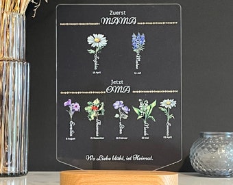 Special gift idea for Mother's Day: LED night light with personalized birth flowers for children and grandchildren - gift for mom!!!