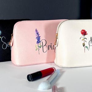 Kosmetiktasche mit Geburtsblume & Namen – Tolles Geschenk für jeden Anlass, ideal für Frauen! | schminktasche | Geburtstag | Weihnachten,JGA