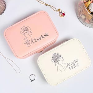 Personalisierbare  Schmuckschatulle mit abstract art, Geschenk für Brautparty, Brautjungfer, Geburtstag für Frauen , Lederschmuckkästchen