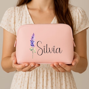 Kosmetiktasche-kulturbeutel mit individualle geburtsblume , geschenke für frauen, geburtstagsgeschenk beste freundin, schminktasche