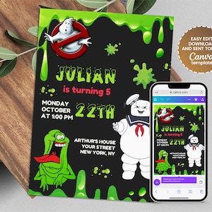 Zaproszenie urodzinowe Ghostbusters | impreza frozen empire | ectomobile | urodziny chłopca | CYFROWE Edytowalne, drukowane zaproszenie | Natychmiastowe pobranie