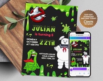 Ghostbusters birthday invitation | frozen empire party | ectomobile | boy birthday | DIGITAL Editable Printable Invite | Instant Download