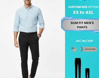Patrón de costura en PDF para pantalones ajustados para hombre / Chinos negros clásicos de pierna recta (tallas XS-4XL) / Patrón PDF fácil para principiantes