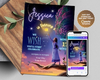Editable Wish Birthday Party Invitation | Wish movie party | Princess asha Party | Canva template | Instant download