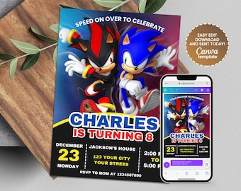 Ultimate Speed Sonic Birthday Invitation | Sonic The Hedgehog Theme | Digital Kids Party Invite | Editable on Canva | Instant Download