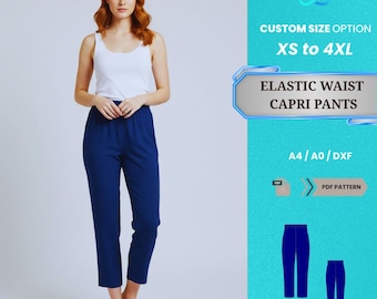 Patrón PDF de pantalones capri con cintura elástica para mujer / Pantalones capri elegantes para uso casual, tallas XS-4XL / Patrón PDF fácil y práctico para principiantes
