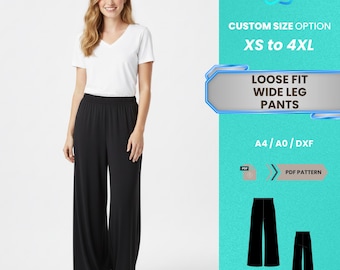 Patrón PDF para pantalones holgados de pierna ancha para mujer / Pantalón palazzo elástico de cintura alta para estar en casa (tallas XS-4XL) / Patrón PDF fácil e ideal para principiantes