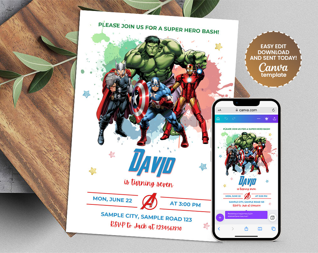 Superhero Birthday Invitation | Avengers Party Editable | Printable Super Hero Birthday Party Invitations | Digital Kids Party Invite