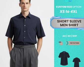Patrón PDF de camisa de manga corta para hombre / Camisa clásica de verano con botones y bolsillo para hombre, tallas XS-4XL / Patrón PDF fácil y práctico para principiantes