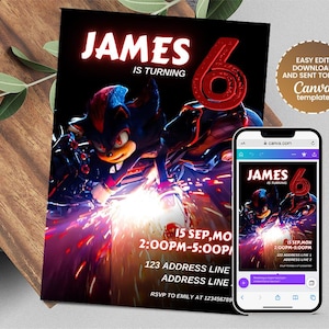 Shadow the Hedgehog Birthday Invitation | Sonic Birthday | Editable Sonic 3 Party Template - Instant Download