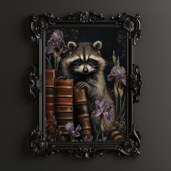 Dark Academia - Victorian Raccoon Wall Art Print - Vintage Animal Portrait - Gothic Wall Art Raccoon Painting Quirky Animal Art