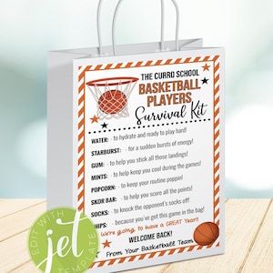 EDITIERBARE Basketball Survival Kit, Basketball-Player Geschenk, Team Kinder Schulsport, Basketball Snack Treat Tags, Teamidee. sofort download
