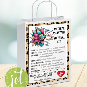 Editable Medical Assistant Survival Kit bag label, National Nurses Day, CNA Appreciation Week, Thank you Gift Card, instant download