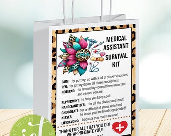 Editable Medical Assistant Survival Kit bag label, National Nurses Day, CNA Appreciation Week, Thank you Gift Card, instant download