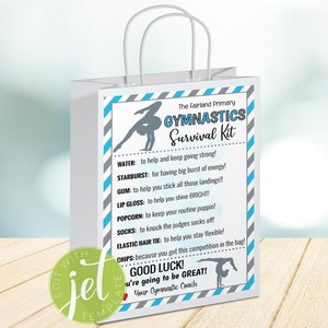 EDYTOWALNA etykieta na torbę prezentową Gymnastics Survival Kit, prezent dla gimnastyczki, zawody dla dziewczynek, przekąska gimnastyczna, natychmiastowe pobieranie