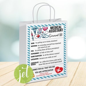 Editable Medical Assistant Survival Kit bag label, National Nurses Day, CNA Appreciation Week, Thank you Gift Card, instant download
