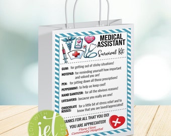 Editable Medical Assistant Survival Kit bag label, National Nurses Day, CNA Appreciation Week, Thank you Gift Card, instant download