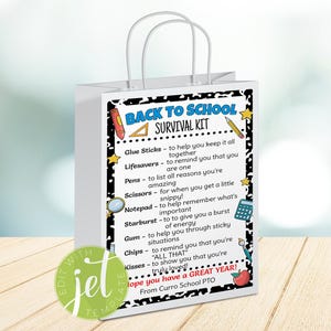 Kit de survie modifiable pour la rentrée scolaire, étiquette de sac cadeau, carte-cadeau, rentrée scolaire, téléchargement immédiat
