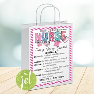 Nurse Survival Kit Gift bag label, National Nurses Day, Medical Staff Appreciation Week, Thank you Gift, Printable, instant download