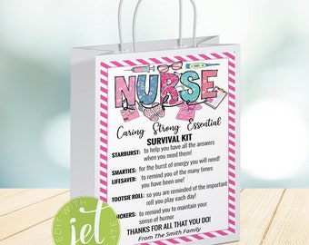 Nurse Survival Kit Gift bag label, National Nurses Day, Medical Staff Appreciation Week, Thank you Gift, Printable, instant download