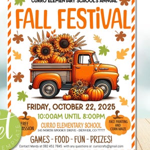 EDITABLE Fall Festival Fall Harvest Flyer, Halloween Invitation, Community Fundraiser Event, Church School Pto Party, Instant download