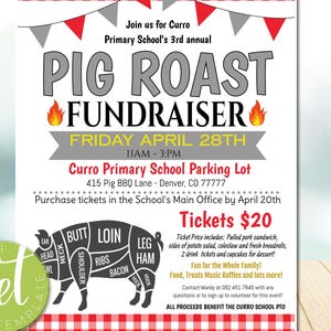 Bearbeitbares Schweinebraten-Spendenaktions-Flyer-Poster-Set, pto pta, Kirche, Gemeinschaft, Schule, Wohltätigkeit, Teamsport-Benefit Bbq, sofortiger Download