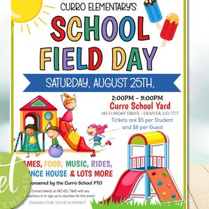 Editable School Field Day Flyer, Printable PTA PTO Flyer, School Benefit Family Carnival Fundraiser Party Event, instant download