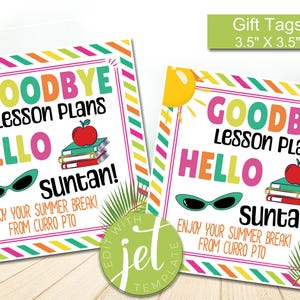 Editable Teacher Thank You Tag, Goodbye Lesson Plan, Hello Suntan Tropical Beach Teacher Appreciation End Of School Year, Instant download