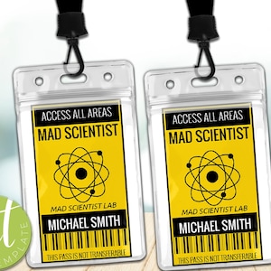 Editable Science Party ID Badge Template,Mad Scientist ID Badge Template,Mad Scientist Name Tag, science Tag, Pretend Play, instant download