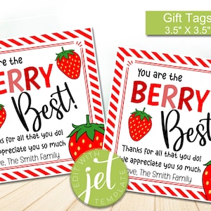 Editable Strawberry Appreciation Gift Tag, you are the Berry Best Teacher, Staff Treat Tag, Employee Nurse Staff Summer Appreciation