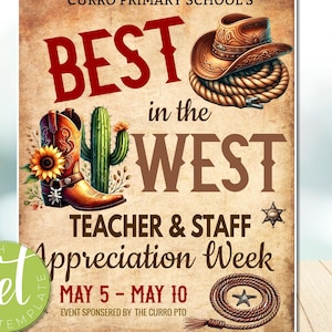Editable Western Theme Teacher Appreciation Week Printable Welcome Sign, Instant download