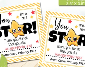 Editable Appreciation Gift Tags, you are a Star, Teacher Appreciation Week Employee Nurse Staff, Thank you Idea, Instant download