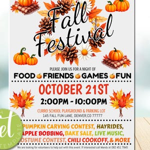 EDITABLE Fall Festival Fall Harvest Flyer, Halloween Invitation, Community Halloween Event, Church School Halloween Party, Instant download
