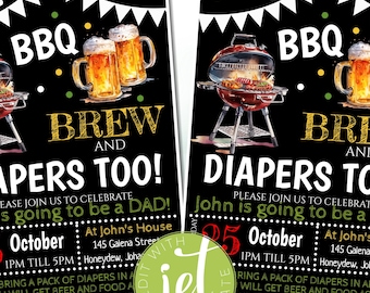 Bearbeitbares Grillen und Bier-Babyparty-Einladung, druckbares Baby Baby Q, Grill-Paare Shower Party einladen, SOFORTIGER DOWNLOAD