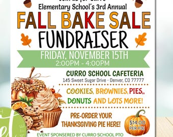 EDITABLE Fall Bake Sale Flyer, Festival Fall Harvest Flyer Halloween Invitation, Fall Carnival, Church School Fundraiser, Instant download