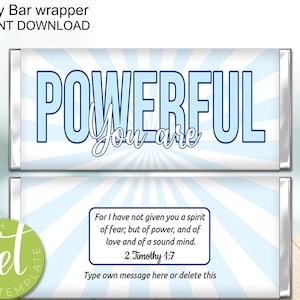 Editable You Are Powerful Christian Candy Bar Wrapper, Christian candy wrapper, Christian message wrapper Instant Download