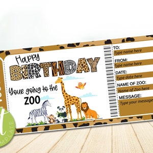 EDITABLE Zoo Ticket Printable Birthday Gift Voucher, Surprise trip to the Zoo, DIY Coupon Template, instant download