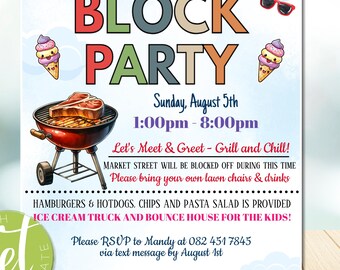 EDITABLE Block Party Flyer Template, block party invite, neighbor block party, Neighborhood BBQ Party Invite, instant download