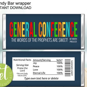 Editable LDS General Conference the Words of the Prophets are Sweet Labels, Candy bar wrappers, Instant Download, Instant Download